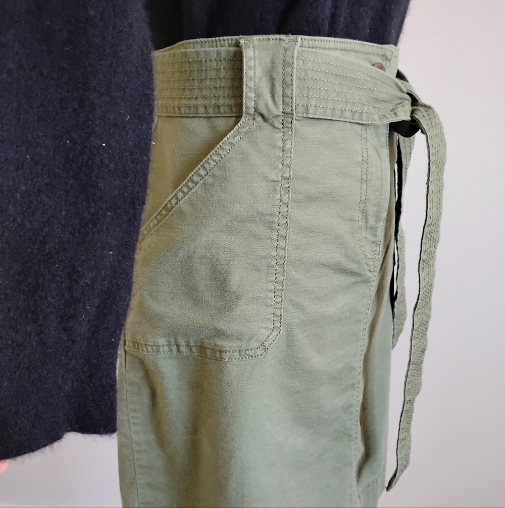 Talbots Military Safari Inspired Cotton Skirt Tie Belt Army Green Classic Sz 10 - Picture 5 of 16